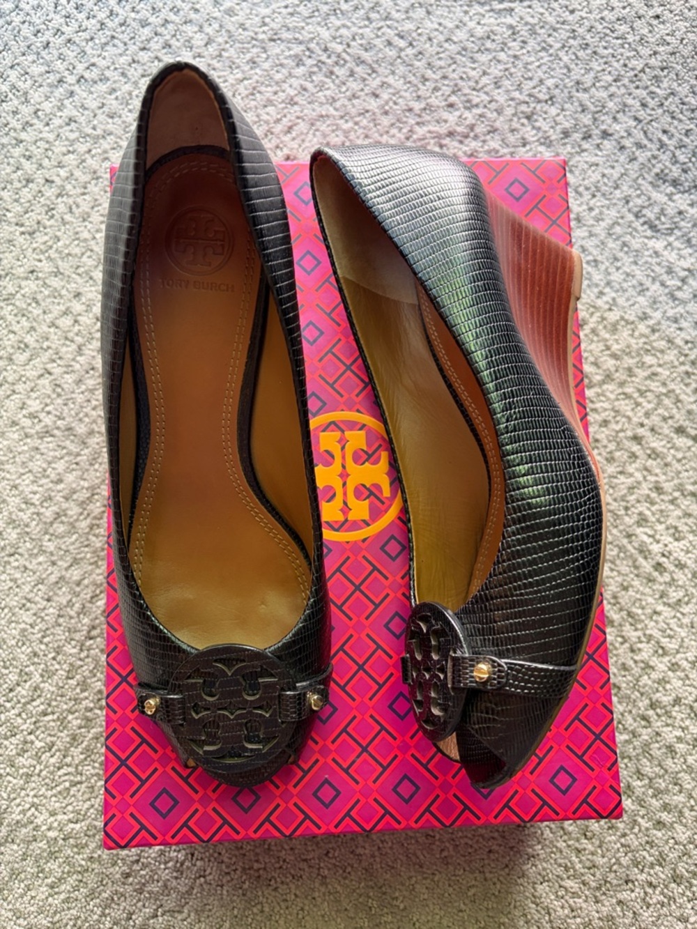 Tory Burch Women's Black Mini Miller Open Toe 65MM Wedge